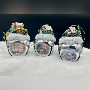 3 Ashton Drake  Galleries Thomas Kinkade  Sleigh Bell Ornament Christmas W/ Tags